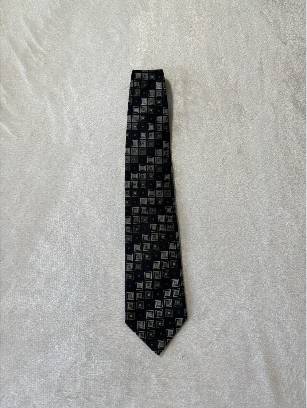 Roberto Villini Couture Neck Tie  Jacquard Silk Squares Blue Silver Green